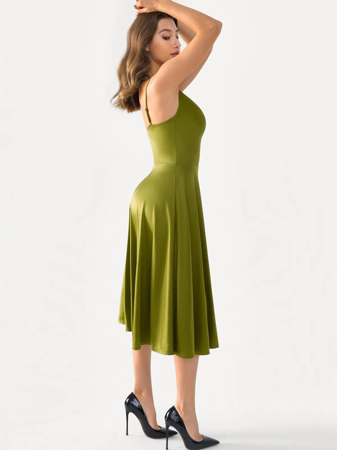 Shapewear Strappy Cowl Neck Fit & Flare Midi Dress - Modefluss