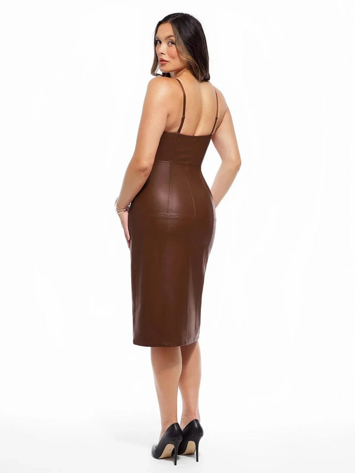 Dual-Wear Sculpting Faux Leather Dress - Modefluss
