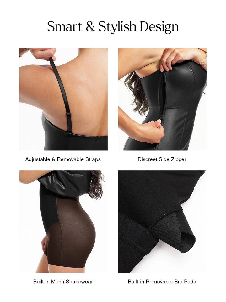 Dual-Wear Sculpting Faux Leather Dress - Modefluss