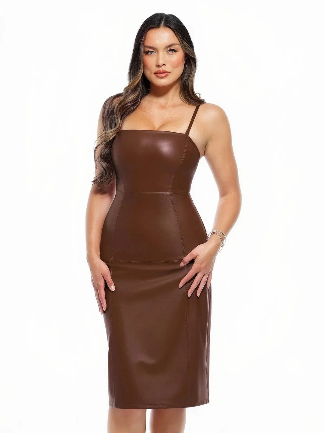 Dual-Wear Sculpting Faux Leather Dress - Modefluss