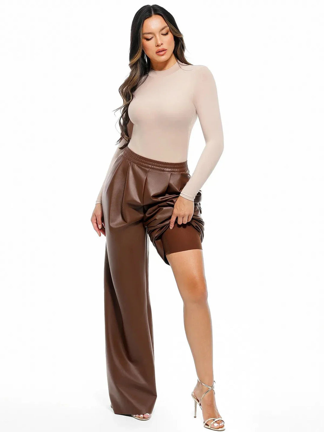 Faux Leather High Waisted Wide Leg Pants - Modefluss