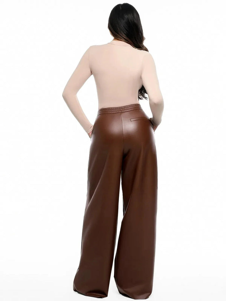 Faux Leather High Waisted Wide Leg Pants - Modefluss