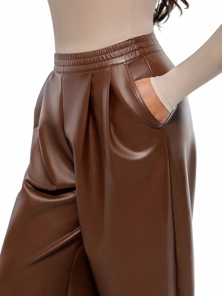 Faux Leather High Waisted Wide Leg Pants - Modefluss