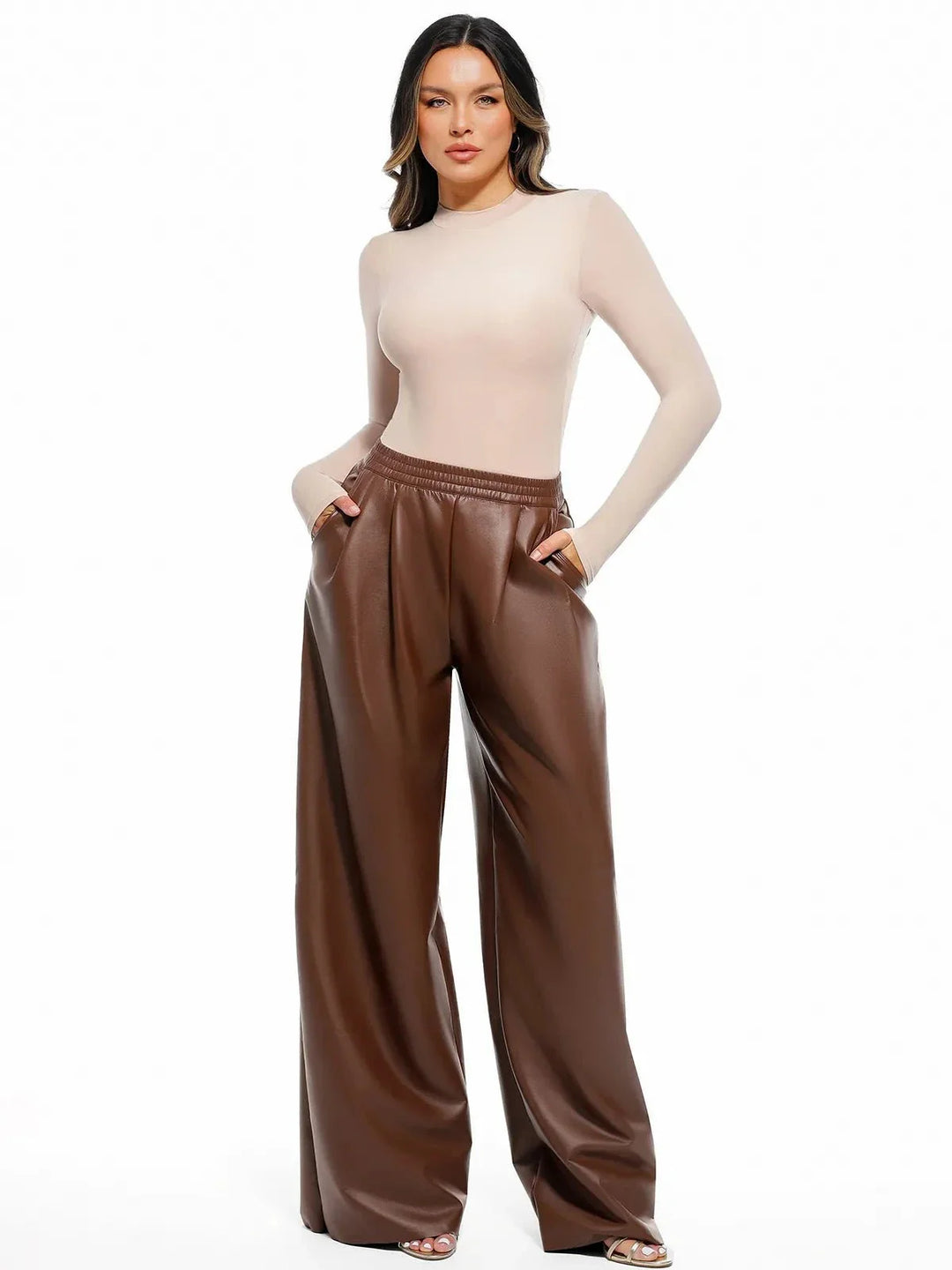 Faux Leather High Waisted Wide Leg Pants - Modefluss