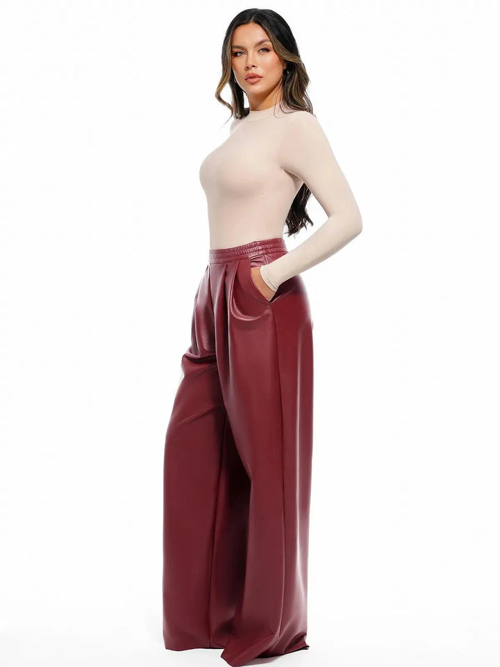 Faux Leather High Waisted Wide Leg Pants - Modefluss