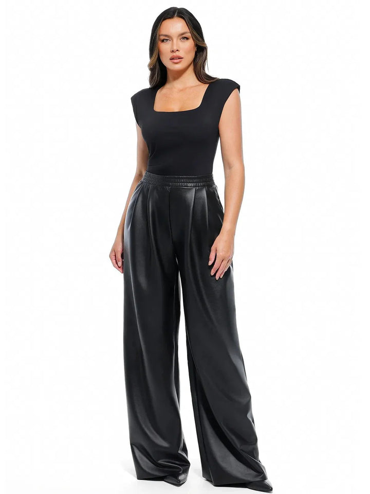 Faux Leather High Waisted Wide Leg Pants - Modefluss