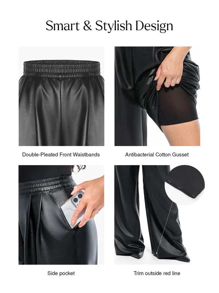 Faux Leather High Waisted Wide Leg Pants - Modefluss