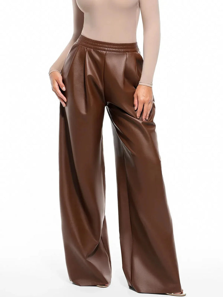 Faux Leather High Waisted Wide Leg Pants - Modefluss