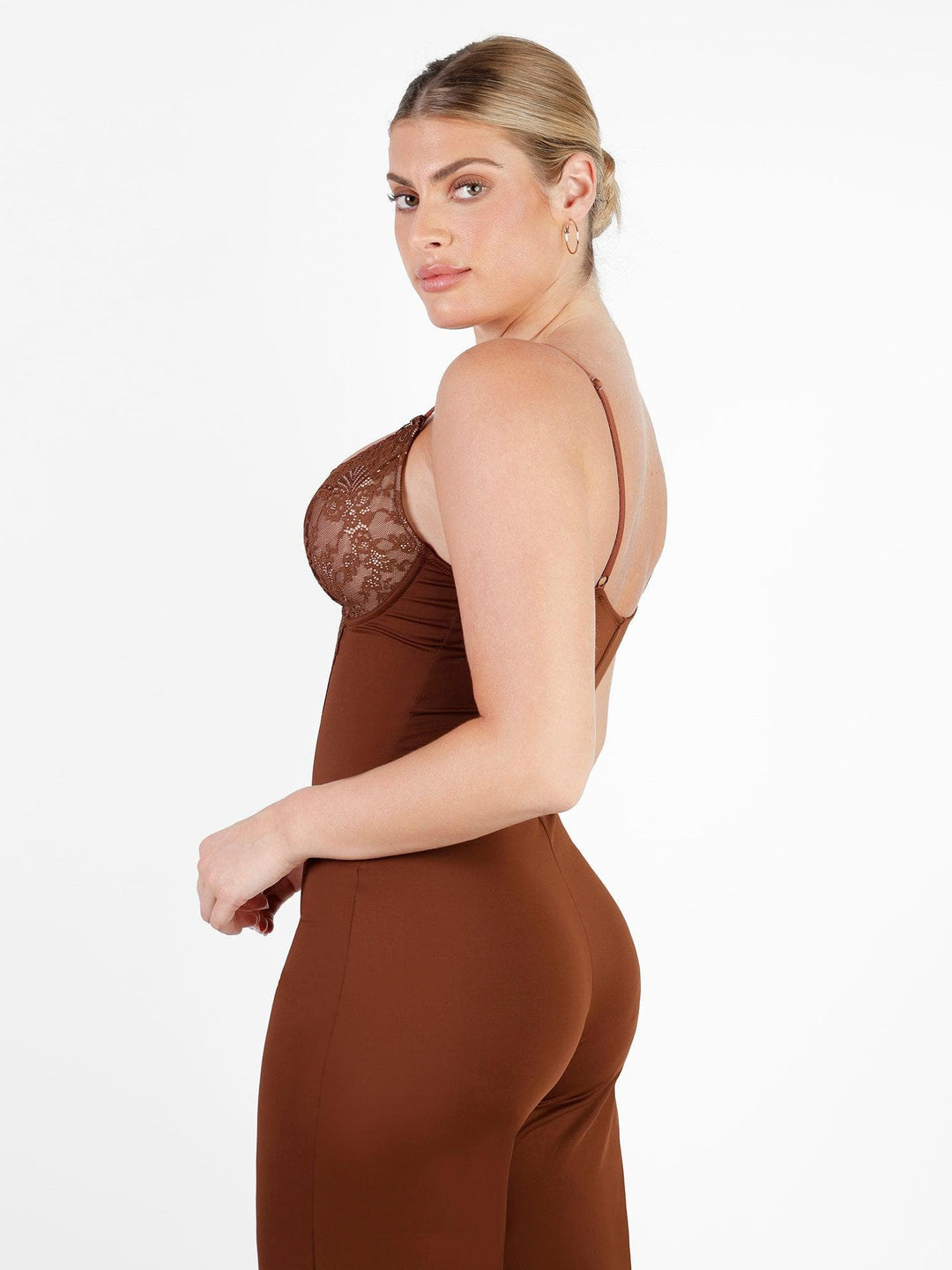Shapewear Lace Deep V-Neck Sculpting Wide Leg Jumpsuit - Modefluss