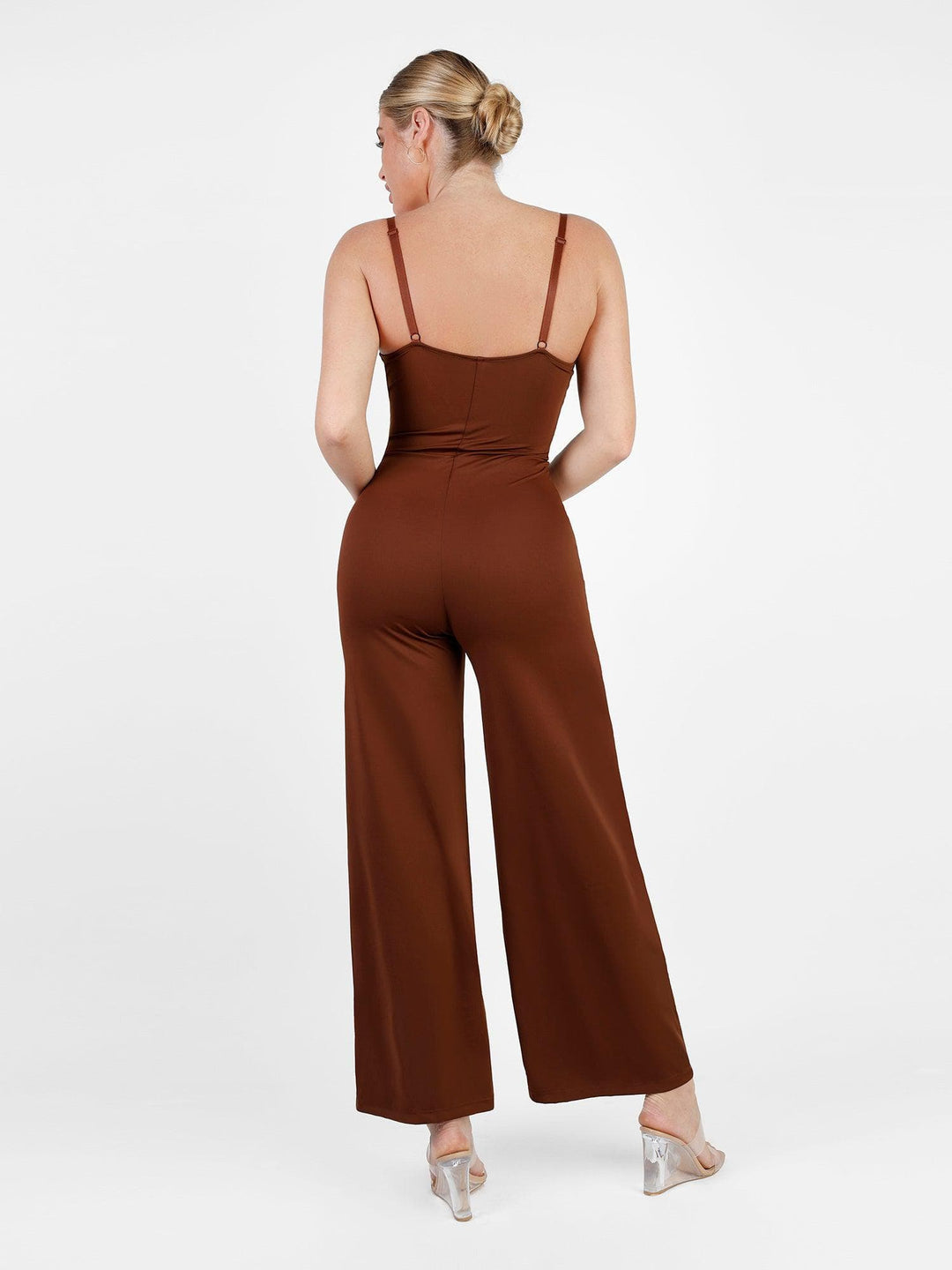 Shapewear Lace Deep V-Neck Sculpting Wide Leg Jumpsuit - Modefluss