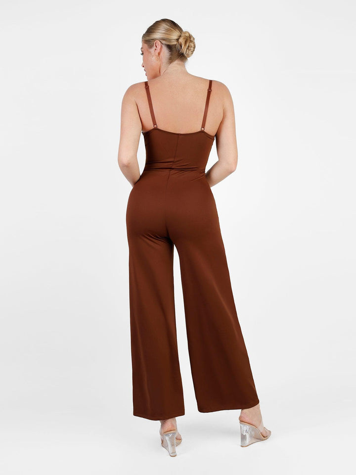 Shapewear Lace Deep V-Neck Sculpting Wide Leg Jumpsuit - Modefluss