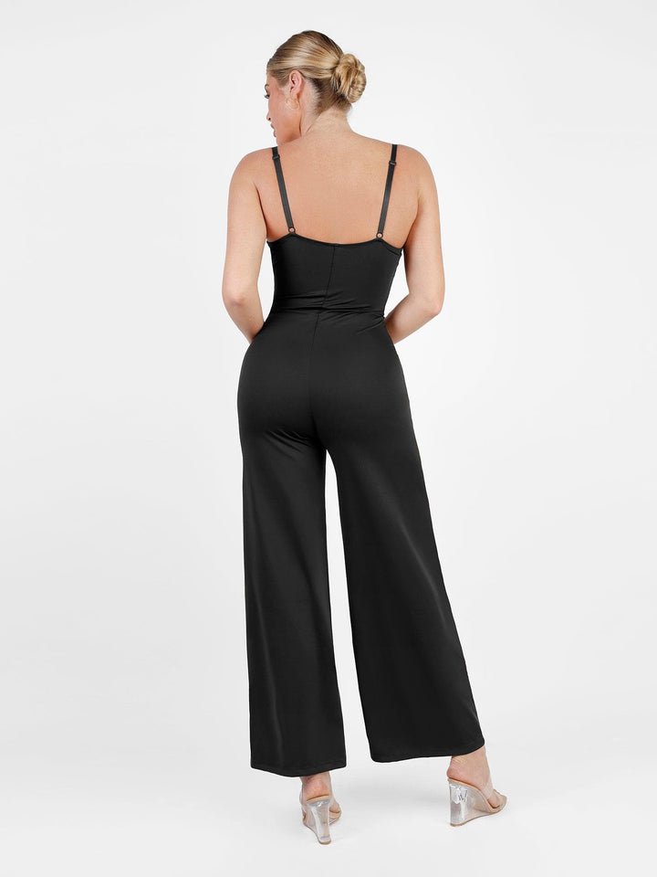 Shapewear Lace Deep V-Neck Sculpting Wide Leg Jumpsuit - Modefluss