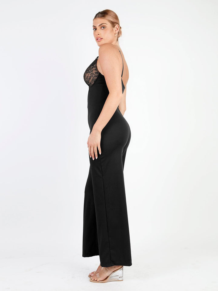 Shapewear Lace Deep V-Neck Sculpting Wide Leg Jumpsuit - Modefluss