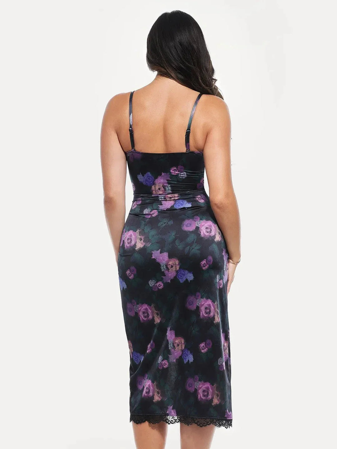 Lace Trim Sculpting Floral-Print Midi Dress - Modefluss