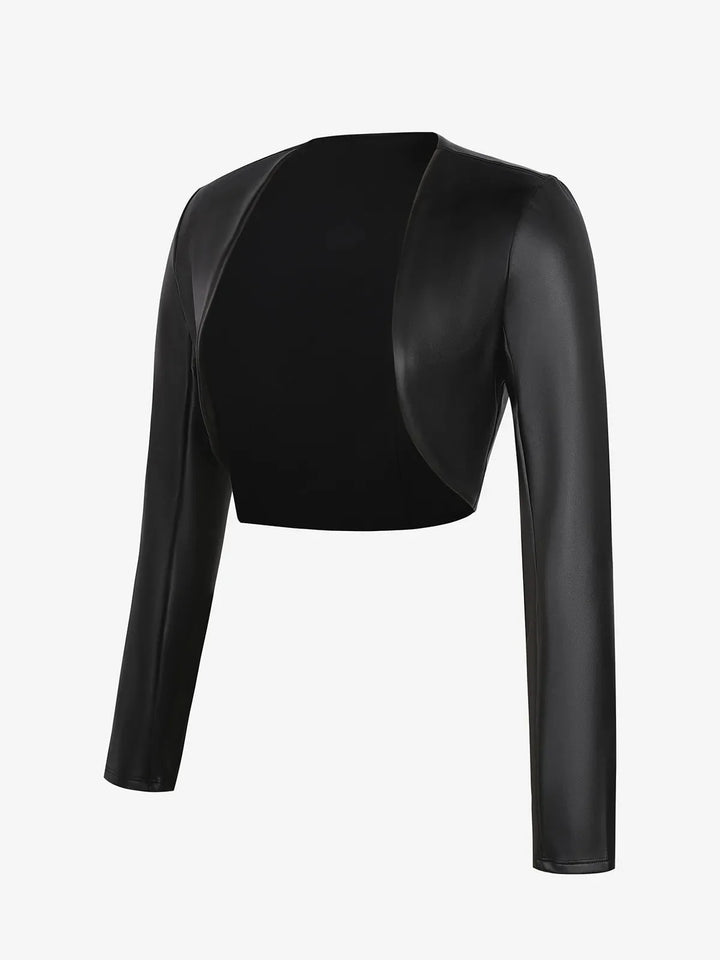 Long Sleeve Faux Leather Bolero Jacket - Modefluss