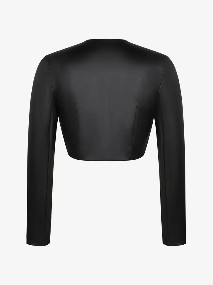 Long Sleeve Faux Leather Bolero Jacket - Modefluss