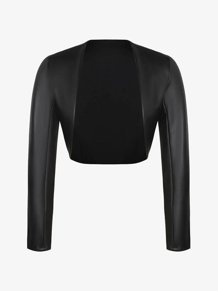 Long Sleeve Faux Leather Bolero Jacket - Modefluss