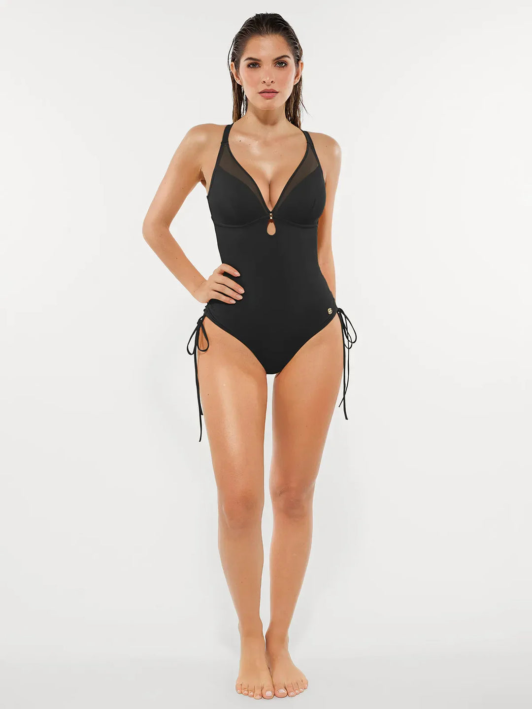 Mesh Inset Tie-Side Sculpting One-Piece Swimsuit - Modefluss