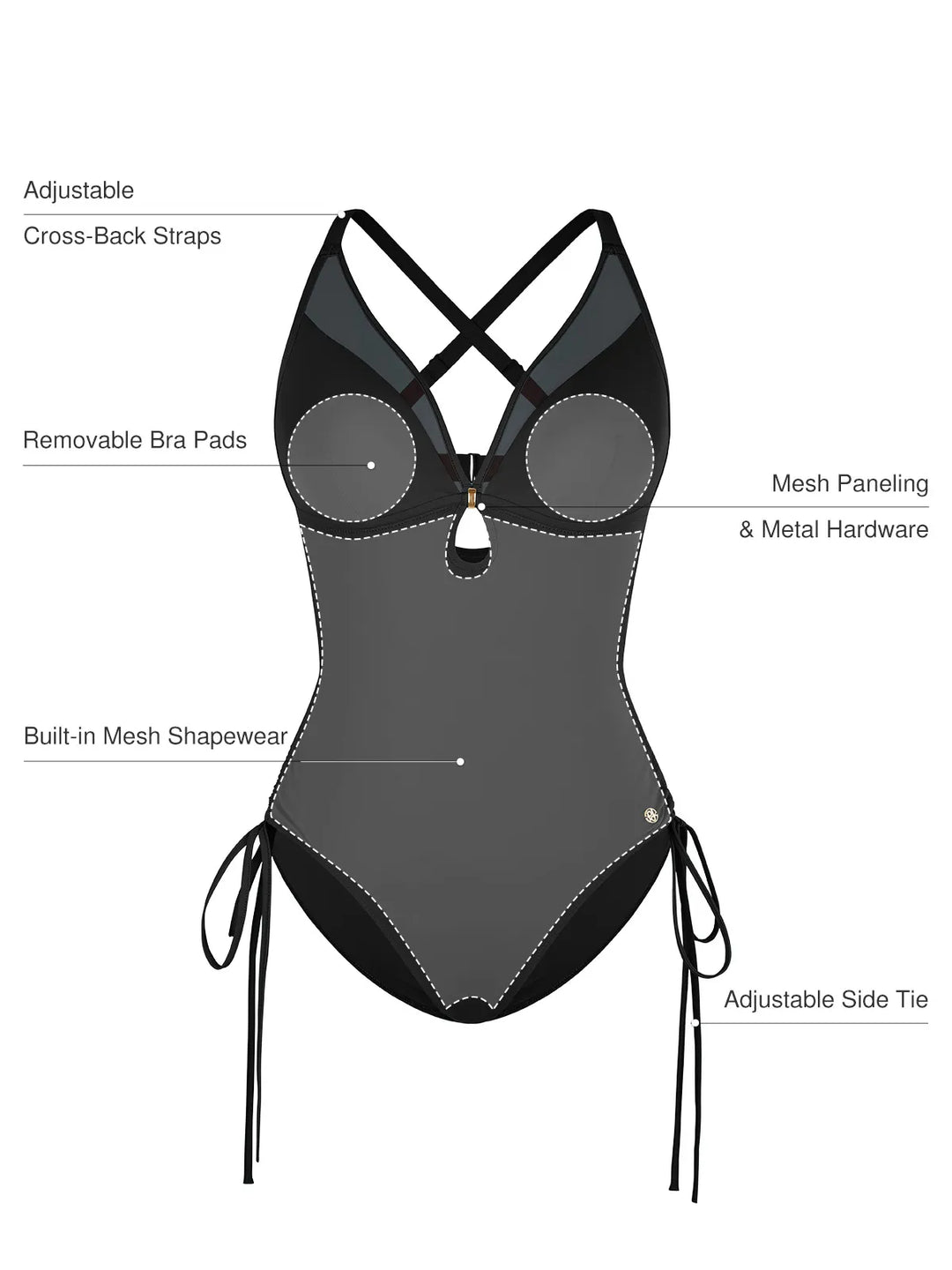 Mesh Inset Tie-Side Sculpting One-Piece Swimsuit - Modefluss