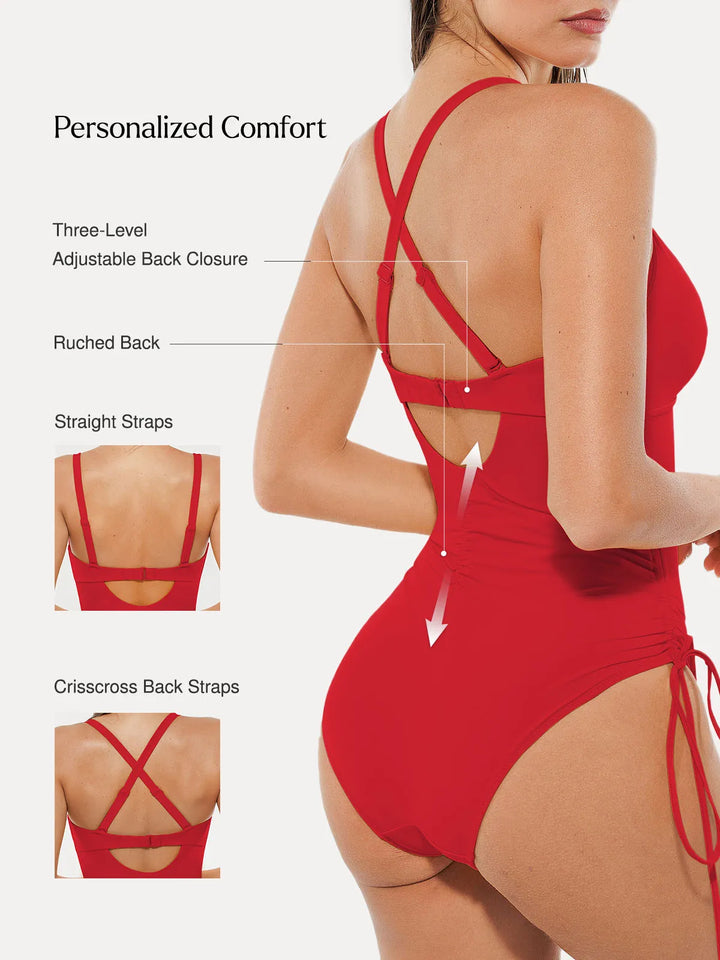 Mesh Inset Tie-Side Sculpting One-Piece Swimsuit - Modefluss