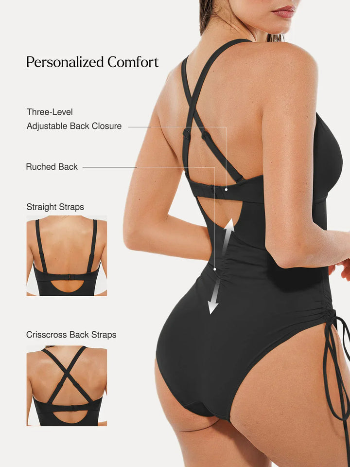 Mesh Inset Tie-Side Sculpting One-Piece Swimsuit - Modefluss