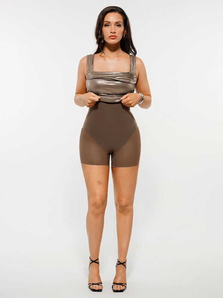 Metallic Off-The Shoulder Ruched Sculpting Tummy Control Mini Dress - Modefluss