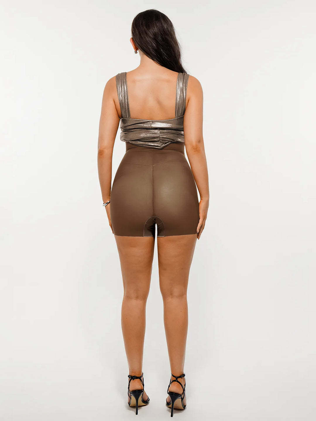 Metallic Off-The Shoulder Ruched Sculpting Tummy Control Mini Dress - Modefluss