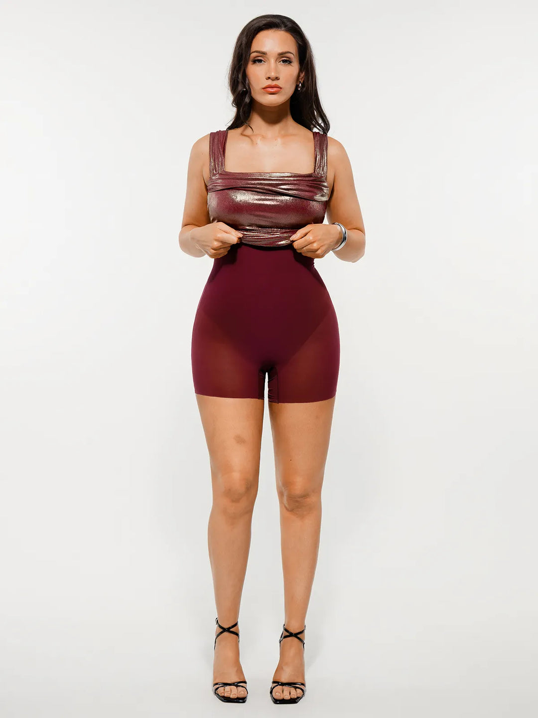 Metallic Off-The Shoulder Ruched Sculpting Tummy Control Mini Dress - Modefluss