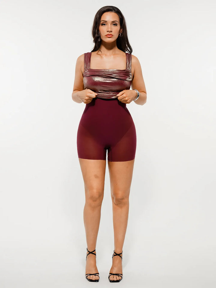 Metallic Off-The Shoulder Ruched Sculpting Tummy Control Mini Dress - Modefluss