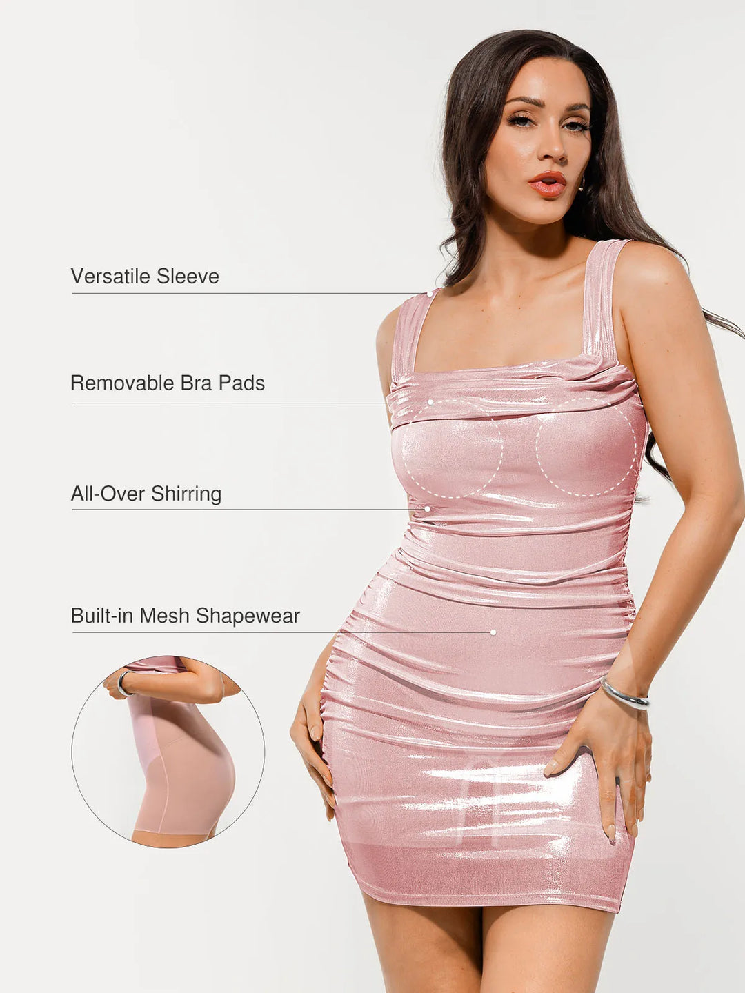 Metallic Off-The Shoulder Ruched Sculpting Tummy Control Mini Dress - Modefluss