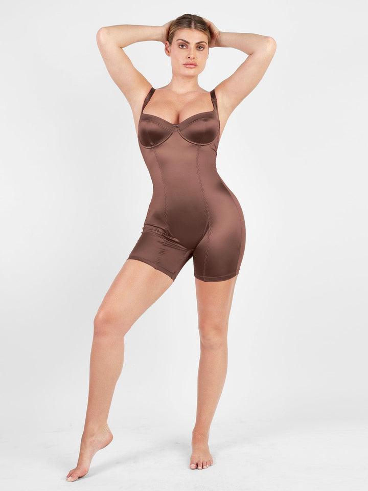 Shapewear Sculpting Shine Mid-Thigh Corset Romper - Modefluss