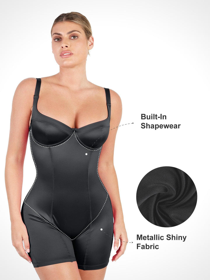 Shapewear Sculpting Shine Mid-Thigh Corset Romper - Modefluss