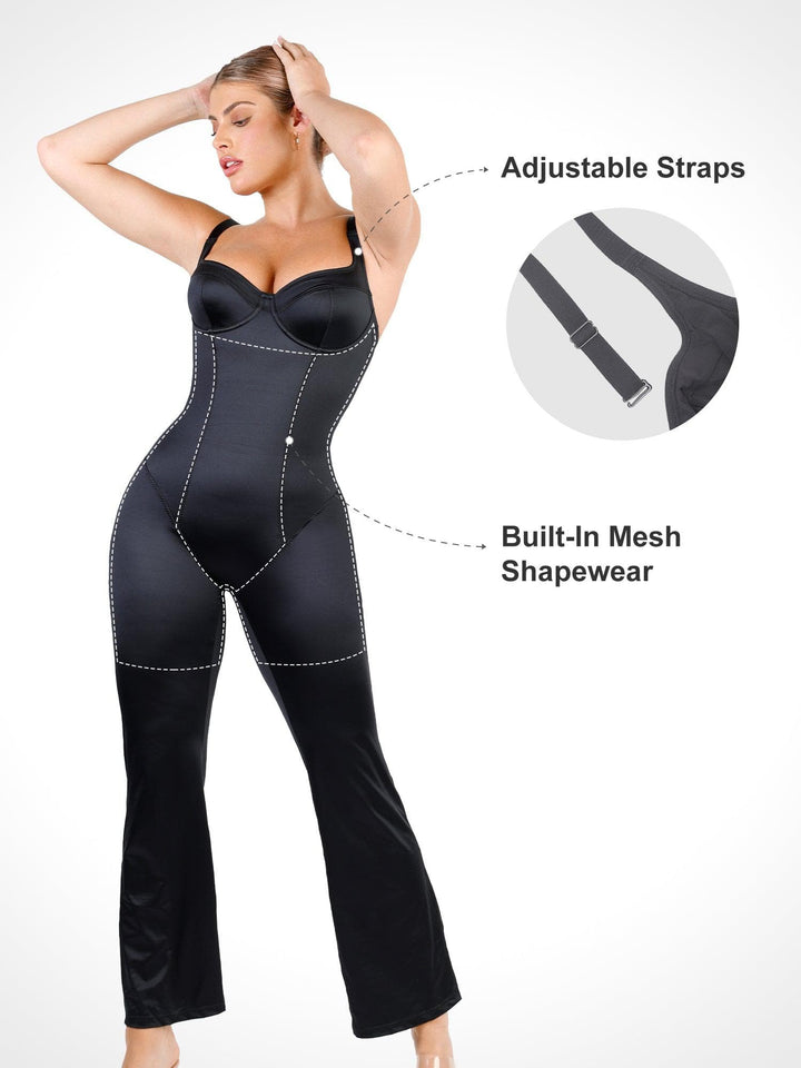 Shapewear Sculpting Shine Flare Leg Corset Jumpsuit - Modefluss