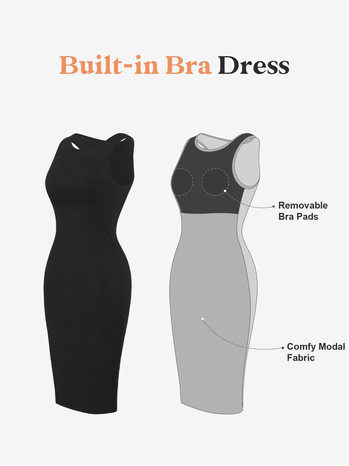 No Shaper Modal Sleeveless Crew Neck Midi Lounge Dress - Modefluss
