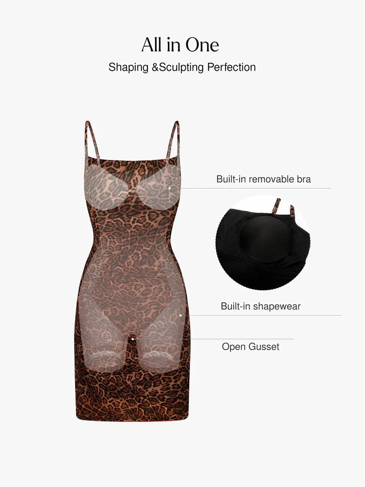 Shapewear Mesh Tummy Control Adjustable Strap Slip Dress - Modefluss