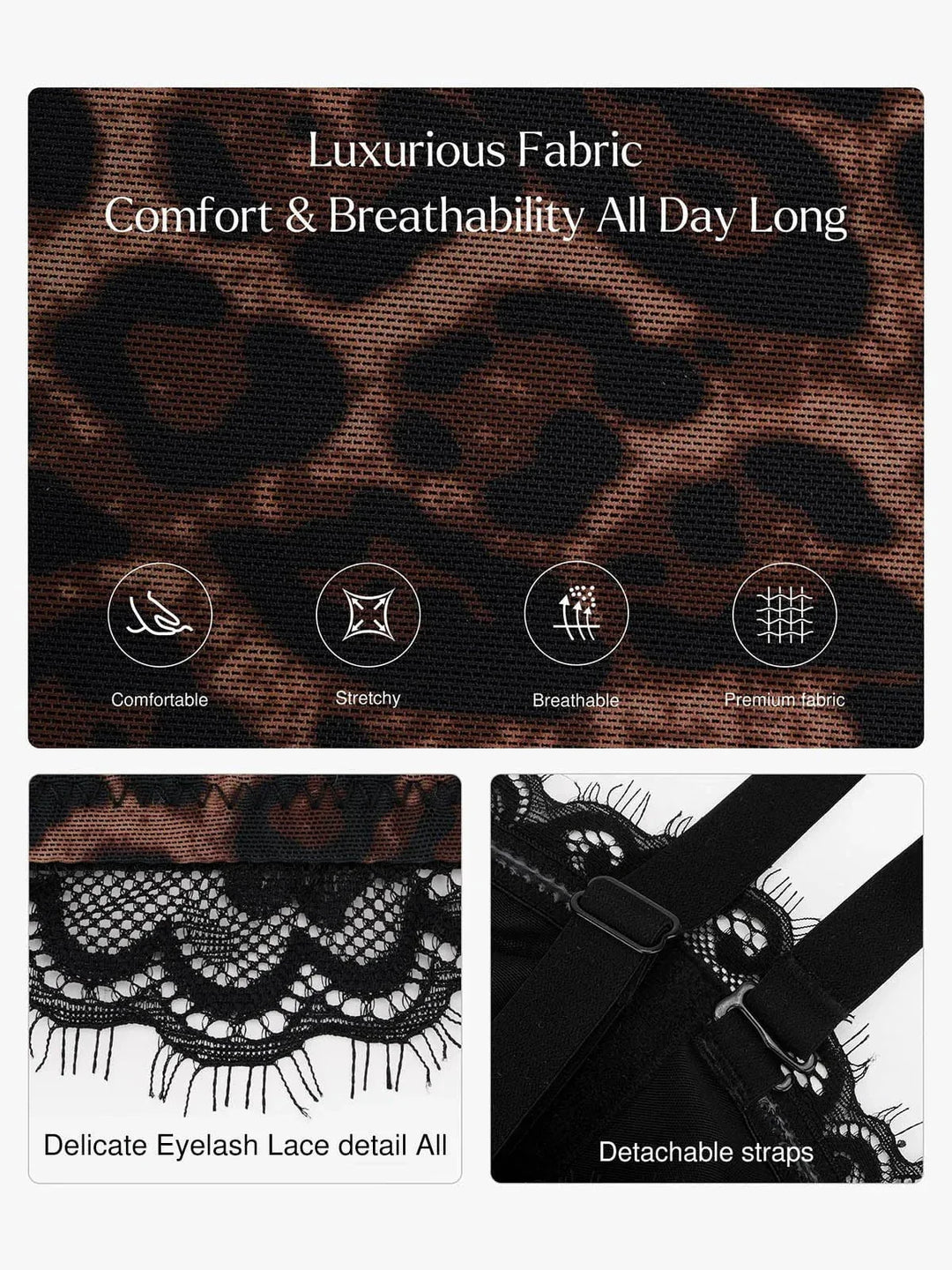 Shapewear Sculpting Leopard Mesh Detachable Strap Corset Top - Modefluss