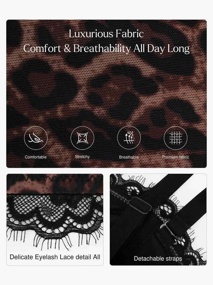 Shapewear Sculpting Leopard Mesh Detachable Strap Corset Top - Modefluss
