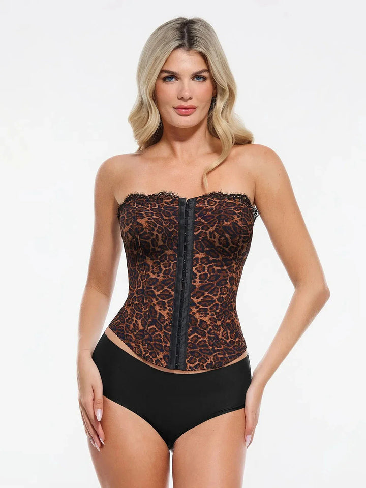 Shapewear Sculpting Leopard Mesh Detachable Strap Corset Top - Modefluss