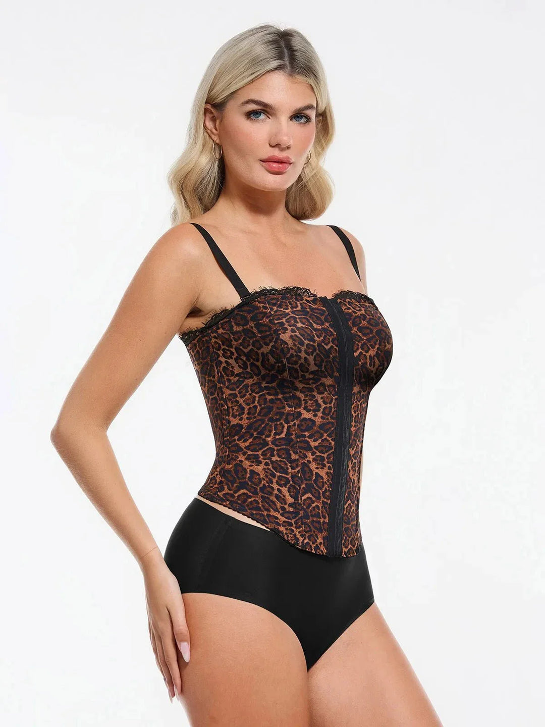 Shapewear Sculpting Leopard Mesh Detachable Strap Corset Top - Modefluss