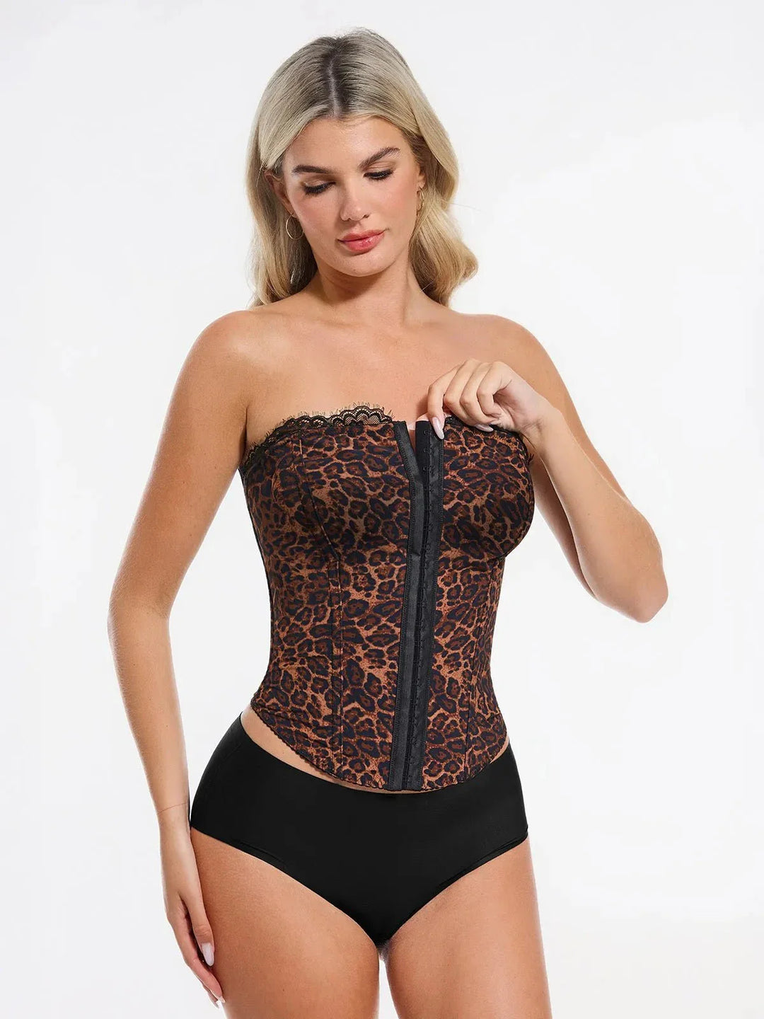 Shapewear Sculpting Leopard Mesh Detachable Strap Corset Top - Modefluss