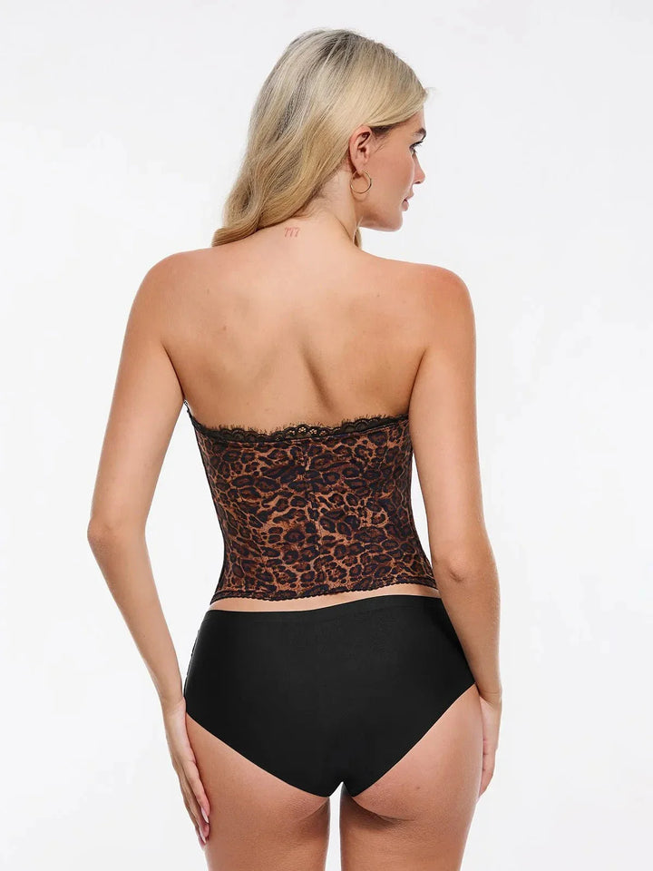 Shapewear Sculpting Leopard Mesh Detachable Strap Corset Top - Modefluss