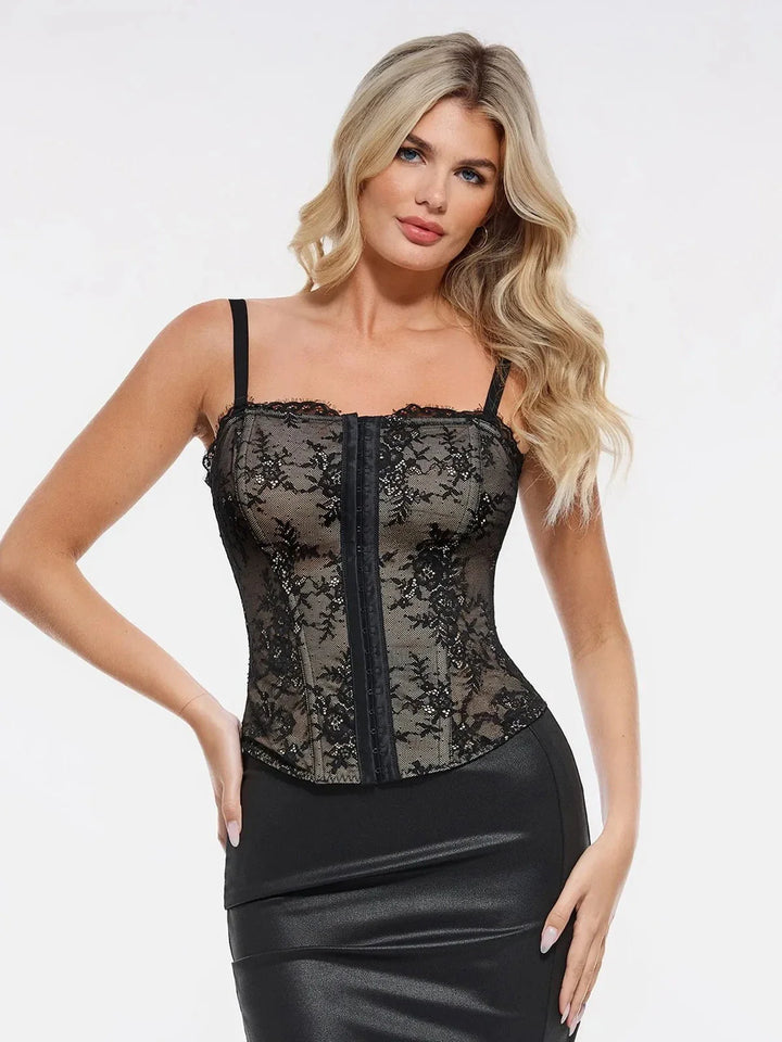Shapewear Sculpting Leopard Mesh Detachable Strap Corset Top - Modefluss