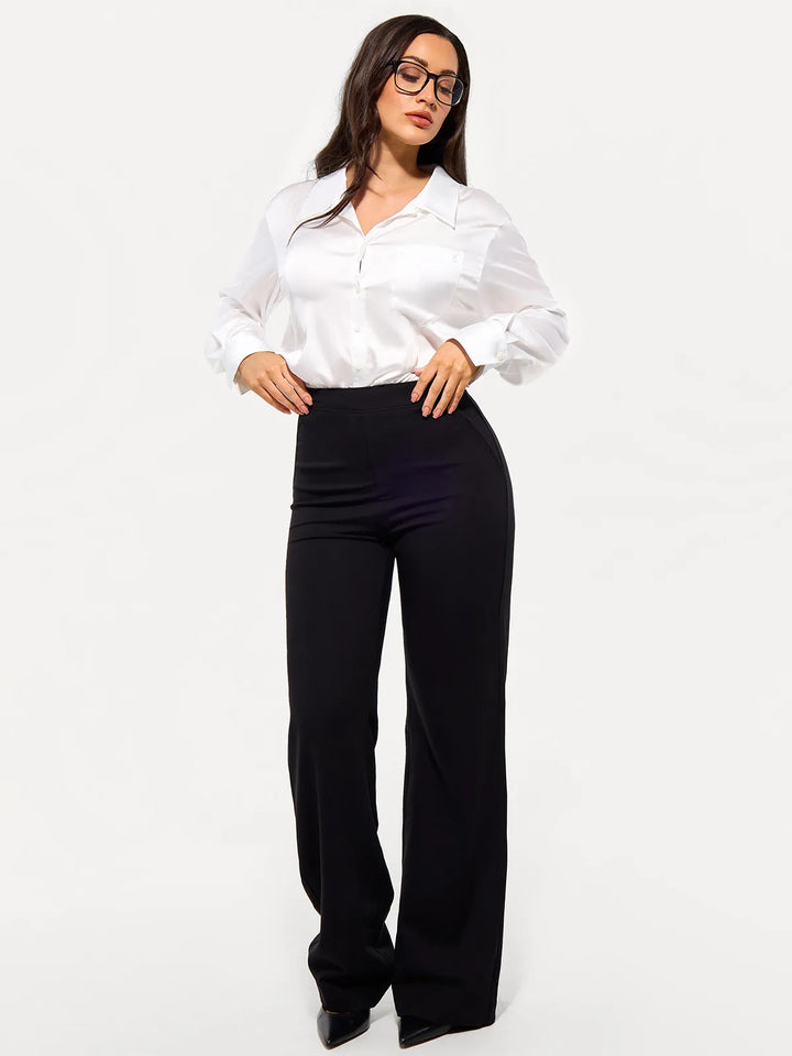 Poplin Long Sleeve Silky Shirt Tummy Control Bodysuit