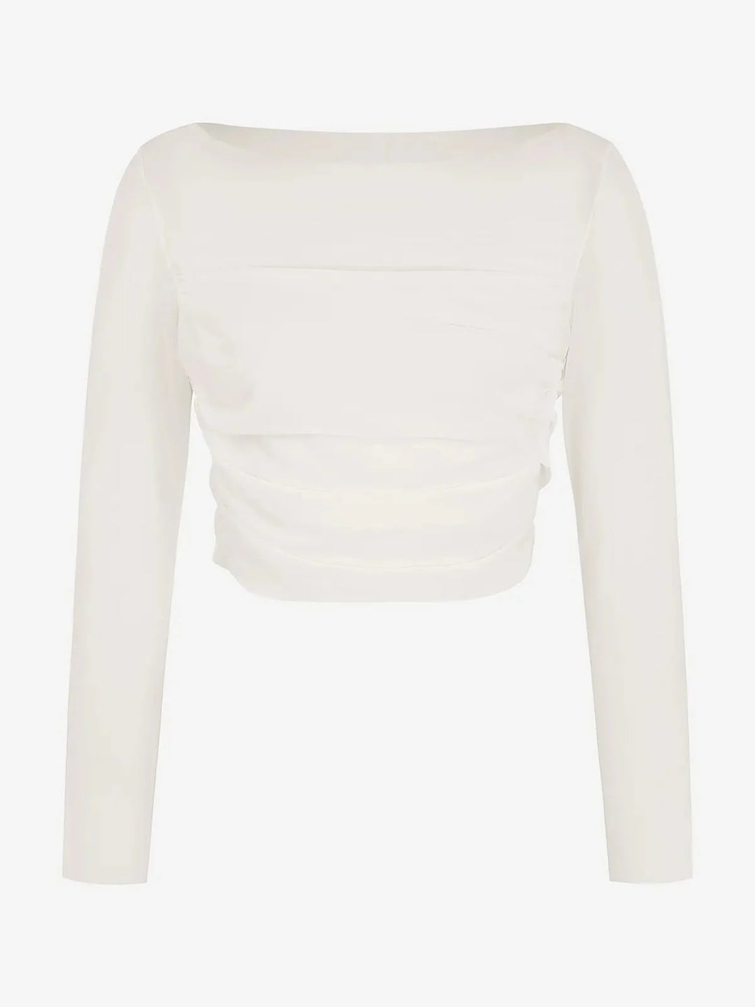 Long Sleeve Ruched Sheer Mesh Crop Top - Modefluss