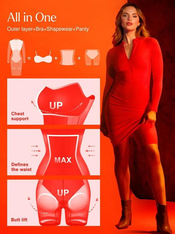 Redtag Thermal Shapewear Long Sleeve Mock Neck Midi Dress - Modefluss