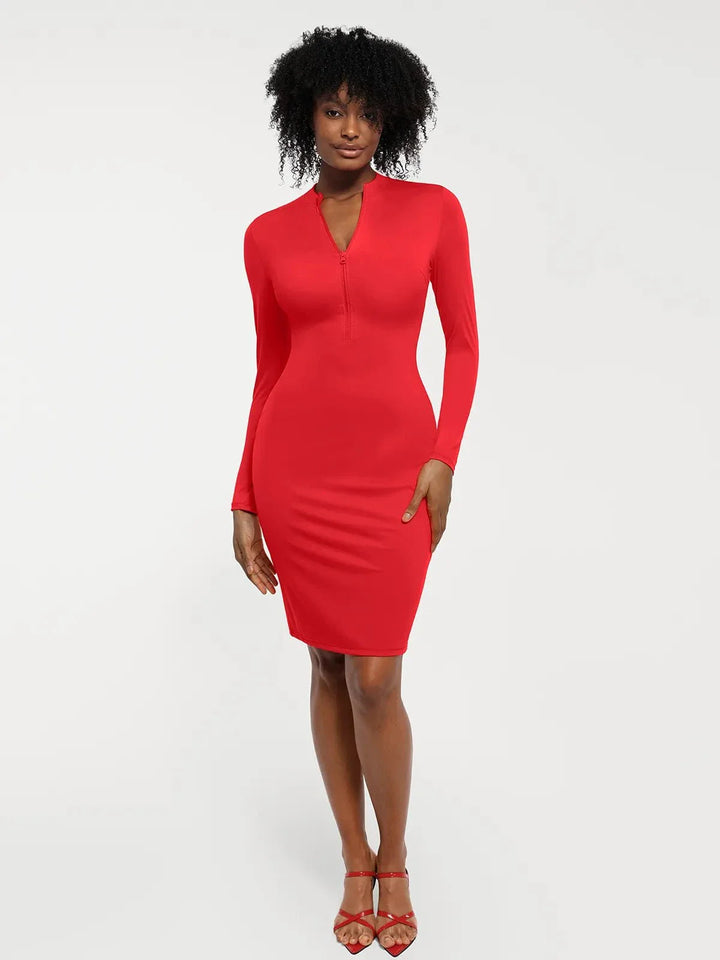 Redtag Thermal Shapewear Long Sleeve Mock Neck Midi Dress - Modefluss