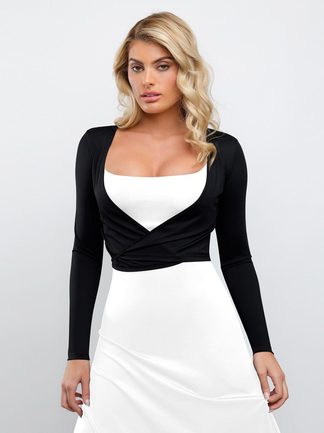 Two-Way Long Sleeve Ballet Wrap Cardigan - Modefluss