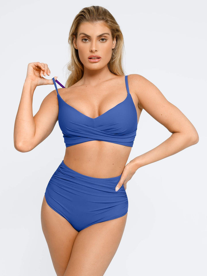 Shapewear Ruched Sculpting Bikini Top and Bottom Set - Modefluss