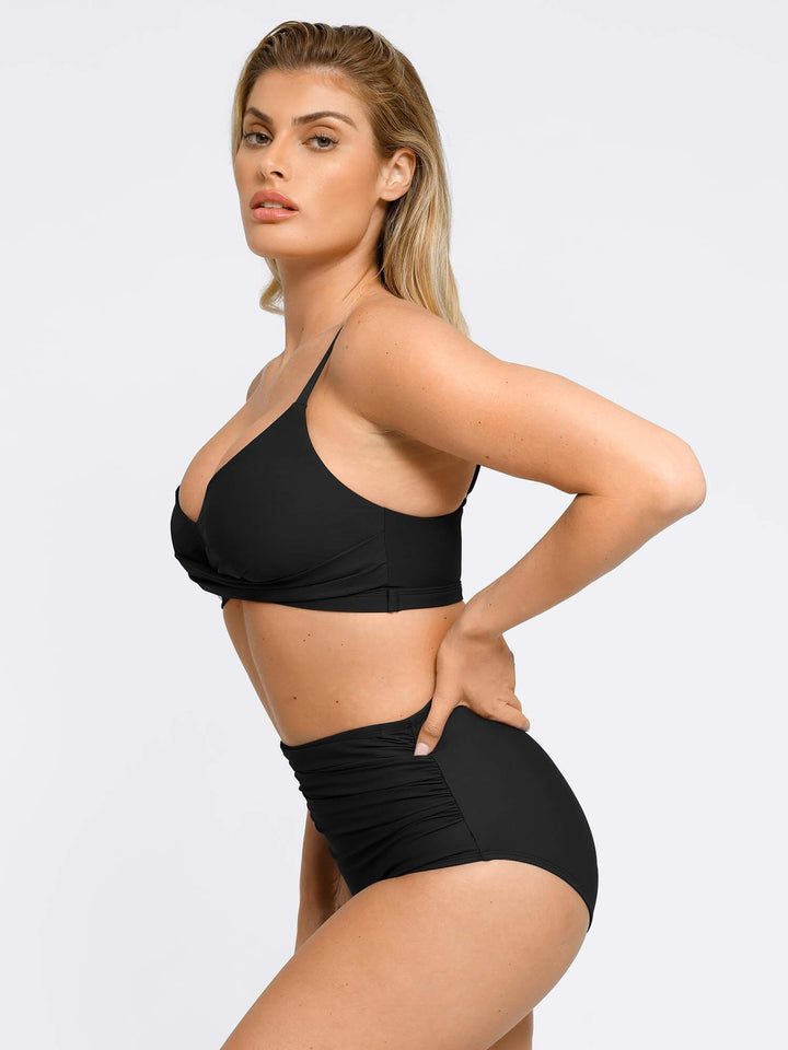 Shapewear Ruched Sculpting Bikini Top and Bottom Set - Modefluss