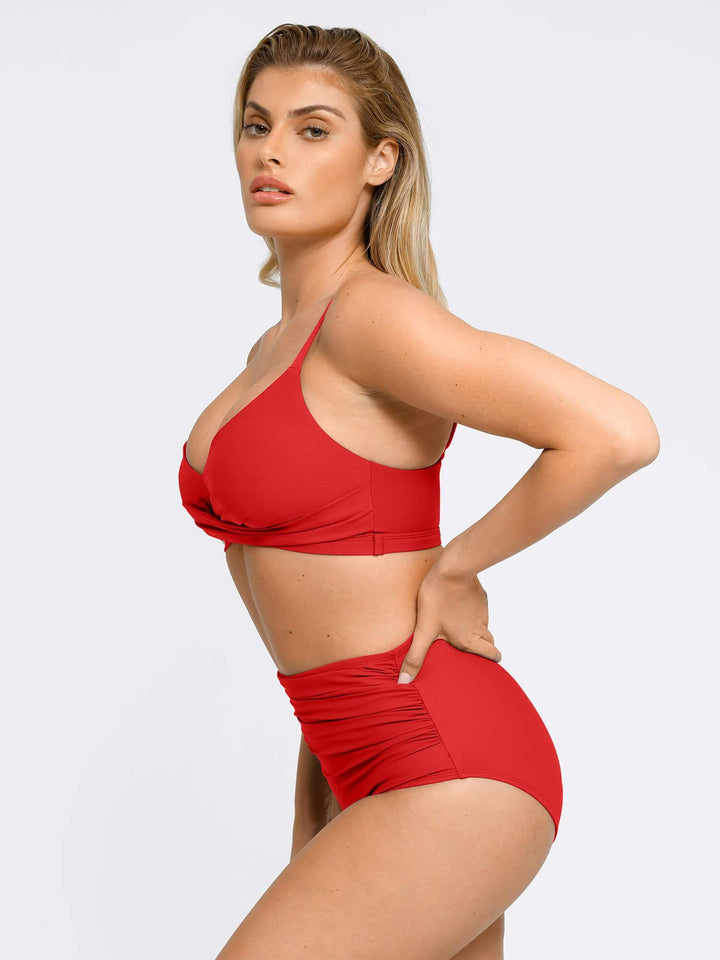 Shapewear Ruched Sculpting Bikini Top and Bottom Set - Modefluss